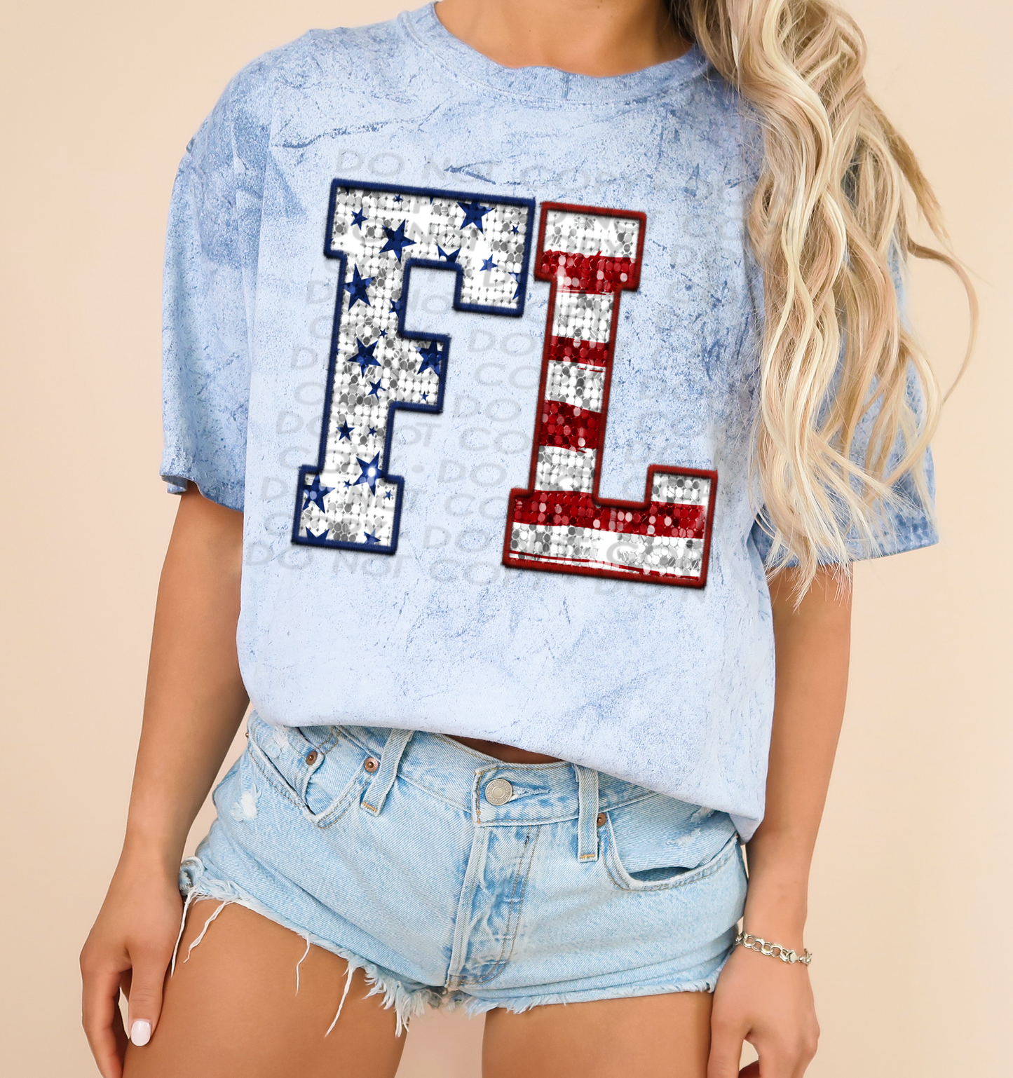 FL Patriotic Sequined Faux State DTF Transfer