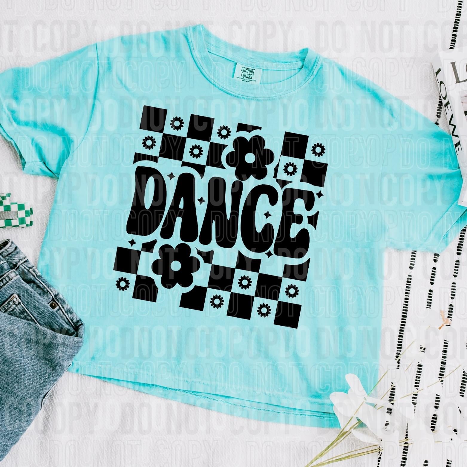 Dance Flower Checkered Black DTF Transfer