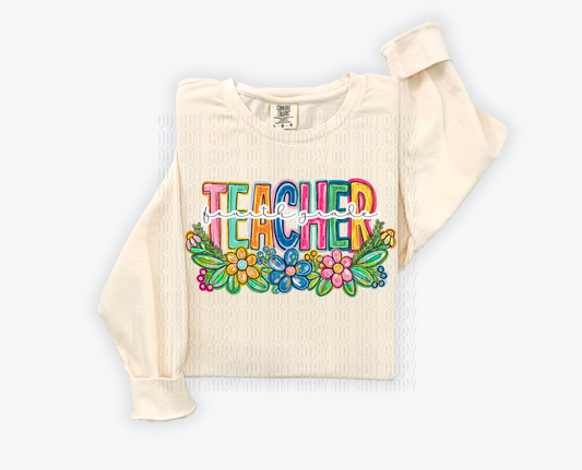 Fourth Grade Teacher Floral DTF Transfer
