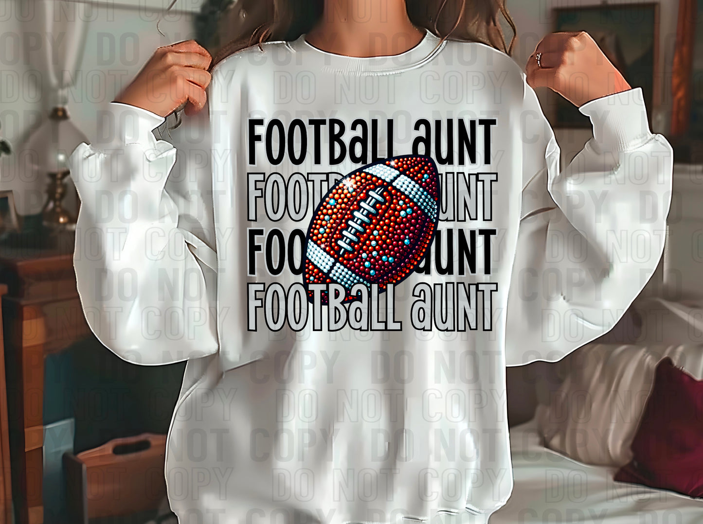 Football Aunt Rhinestone Black Grey DTF Transfer