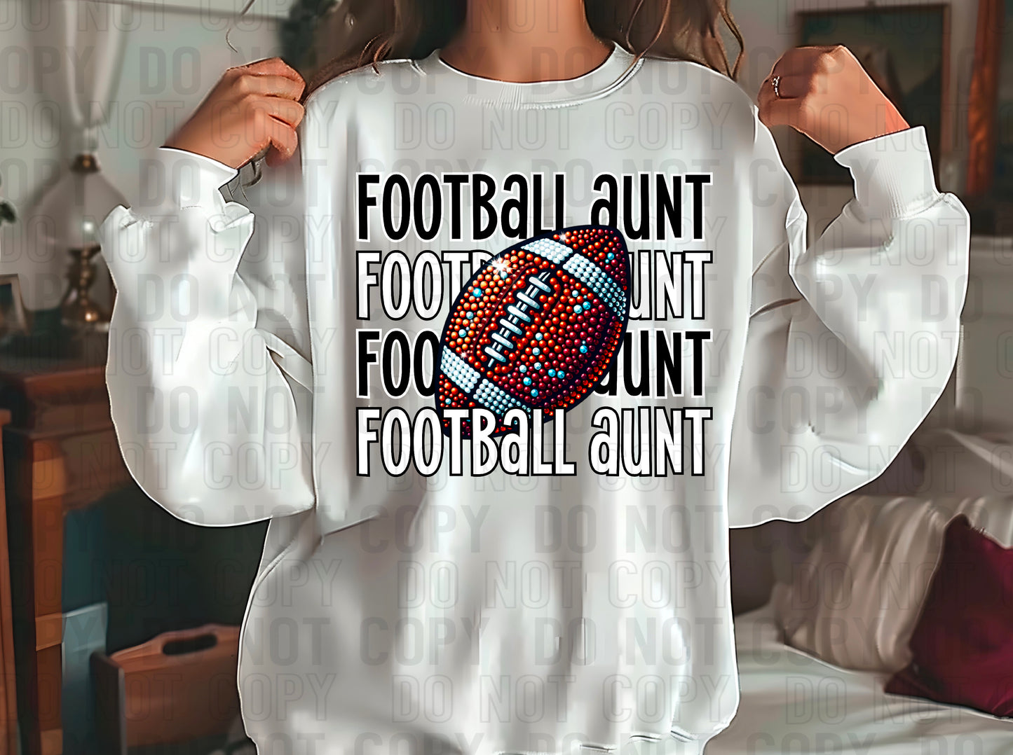 Football Aunt Rhinestone Black White DTF Transfer