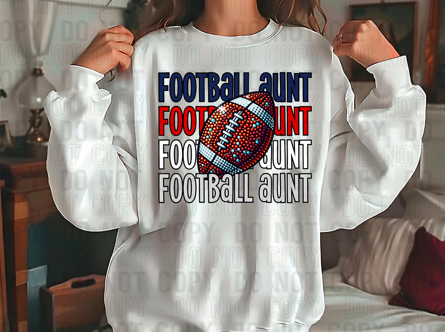 Football Aunt Rhinestone Navy Blue Red White Grey DTF Transfer