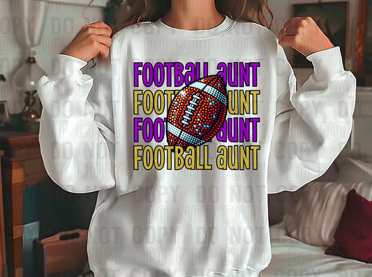 Football Aunt Rhinestone Purple Vegas Gold DTF Transfer