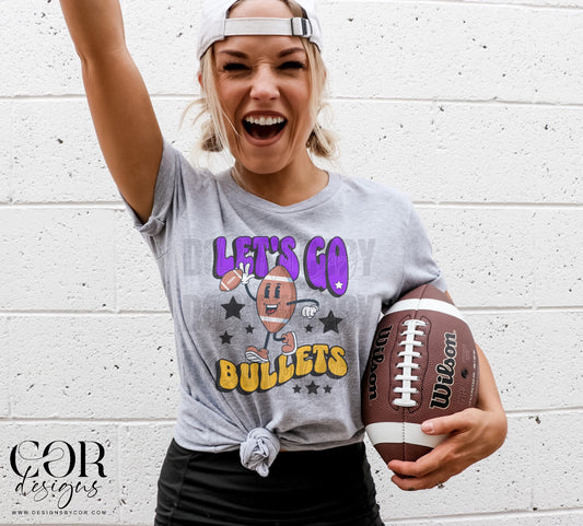 Football Let's Go Bullets Purple Yellow Gold DTF Transfer