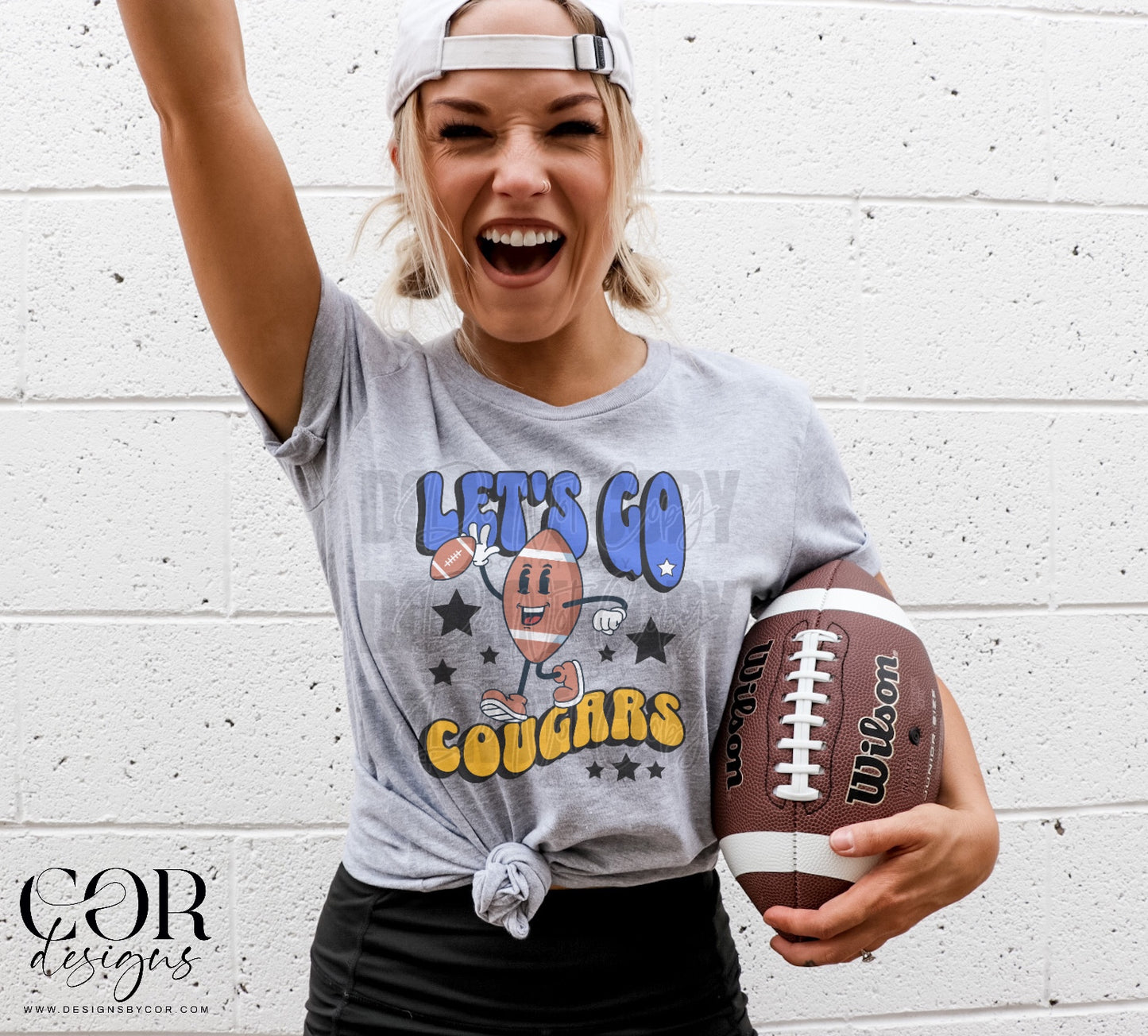 Football Let's Go Cougars Blue Yellow Gold DTF Transfer