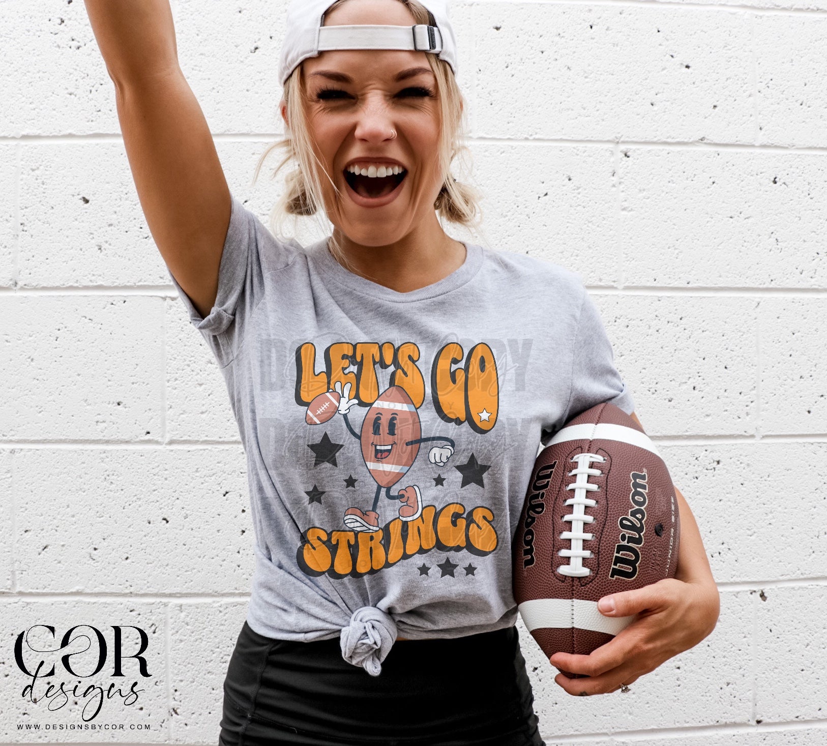 Football Let's Go Strings Orange DTF Transfer