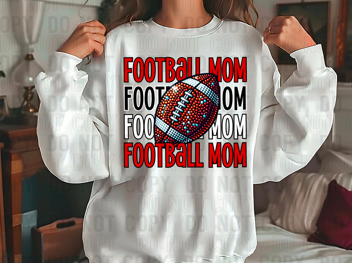 Football Mom Rhinestone Red Black White DTF Transfer