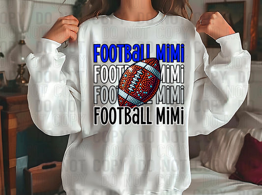 Football Mimi Rhinestone Royal Blue White Grey Black DTF Transfer