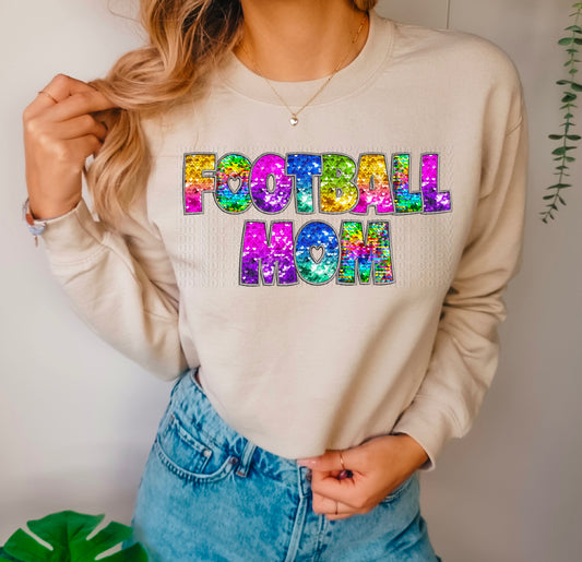 Football Mom Bright Sequined Box Letters DTF Transfer