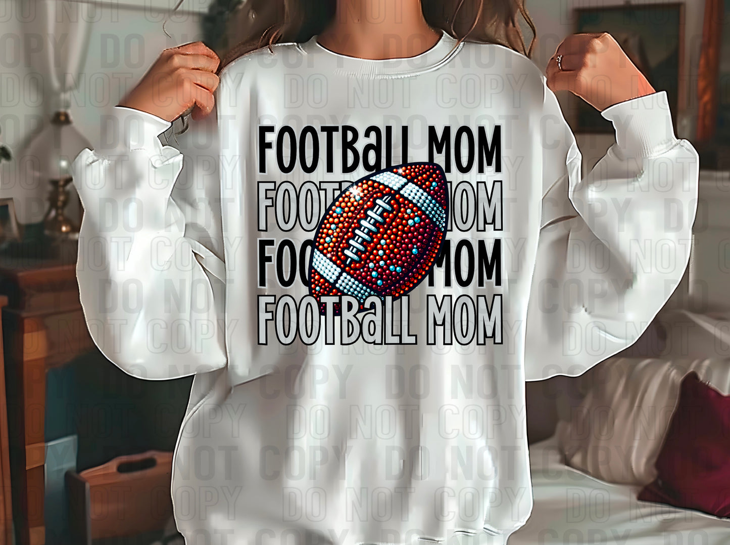 Football Mom Rhinestone Black Grey DTF Transfer