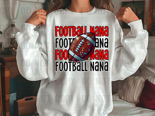 Football Nana Rhinestone Red Black DTF Transfer