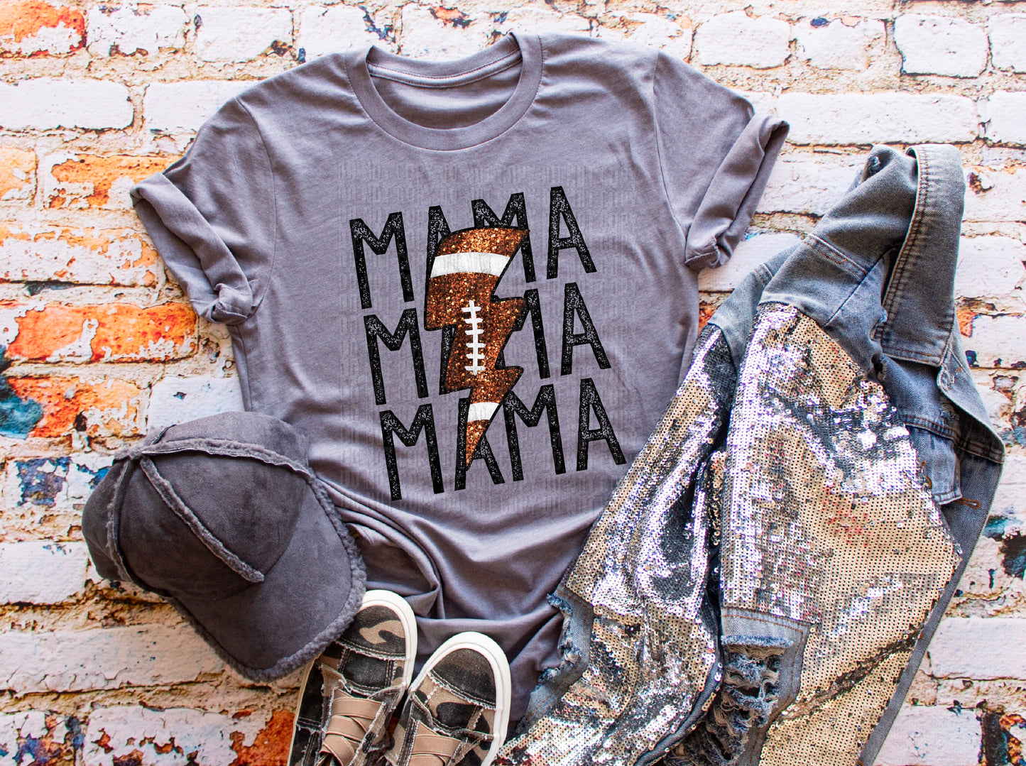 Football Stacked Mama Sequined Faux DTF Transfer