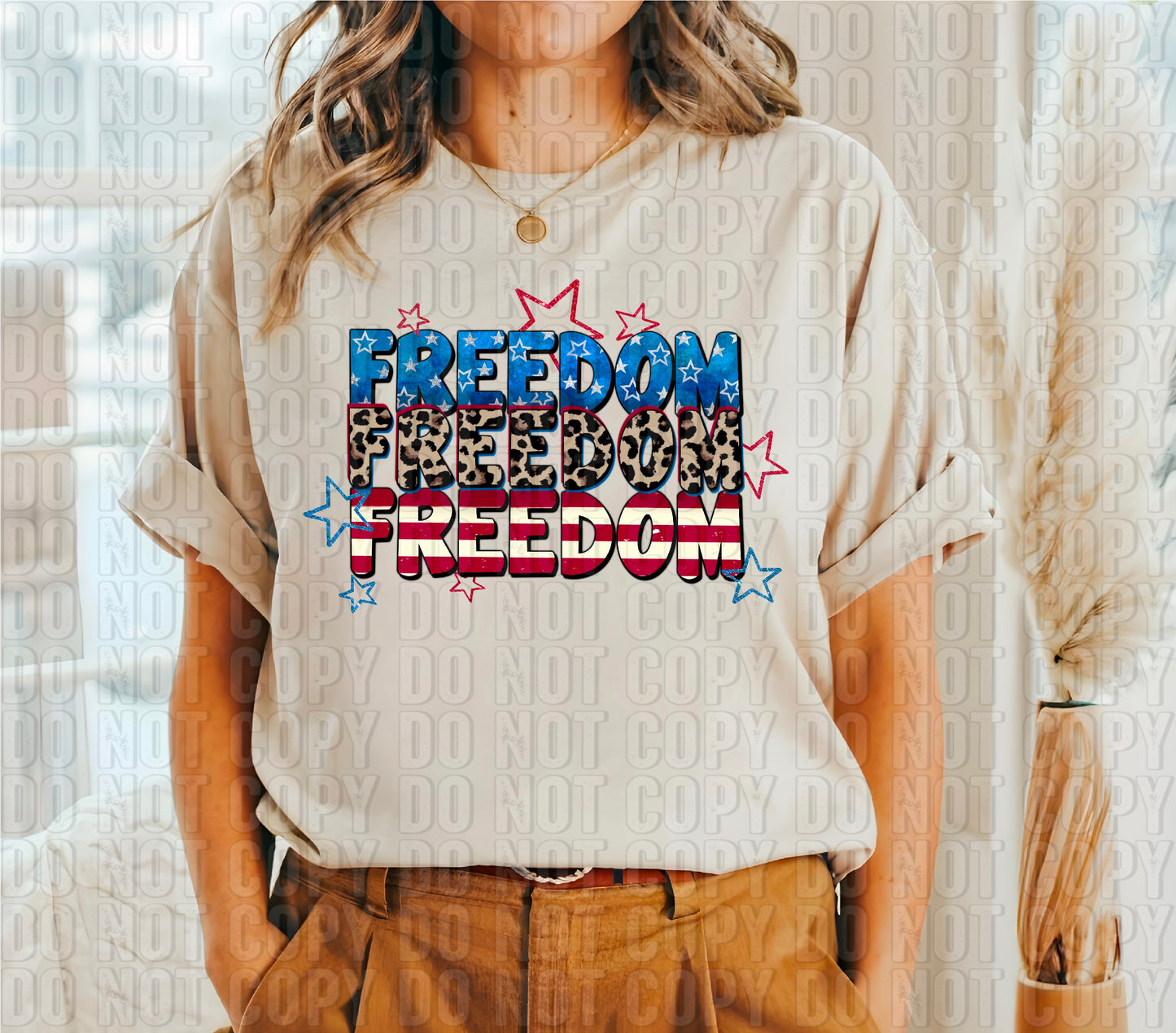 Freedom Stacked Cheetah Doodle DTF Transfer