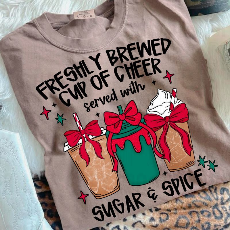 Freshly Brewed Cup Of Cheer Sugar & Spice Black DTF Transfer