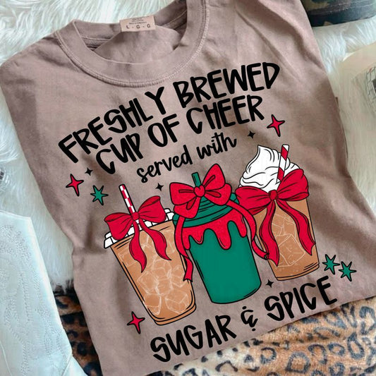 Freshly Brewed Cup Of Cheer Sugar & Spice Black DTF Transfer