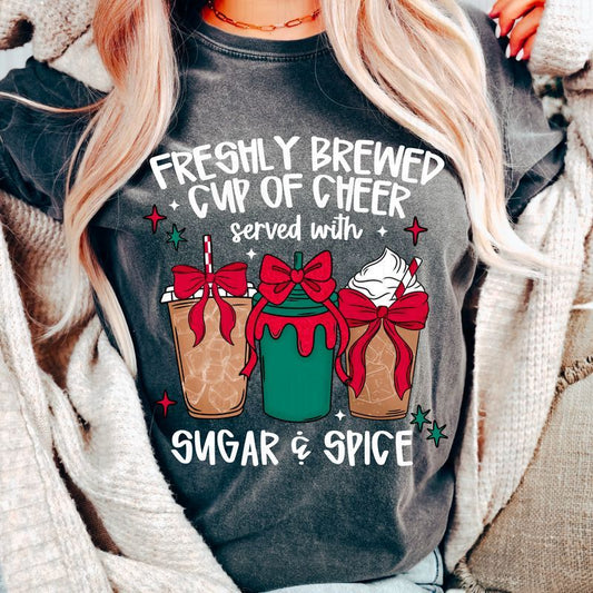 Freshly Brewed Cup Of Cheer Sugar & Spice White DTF Transfer