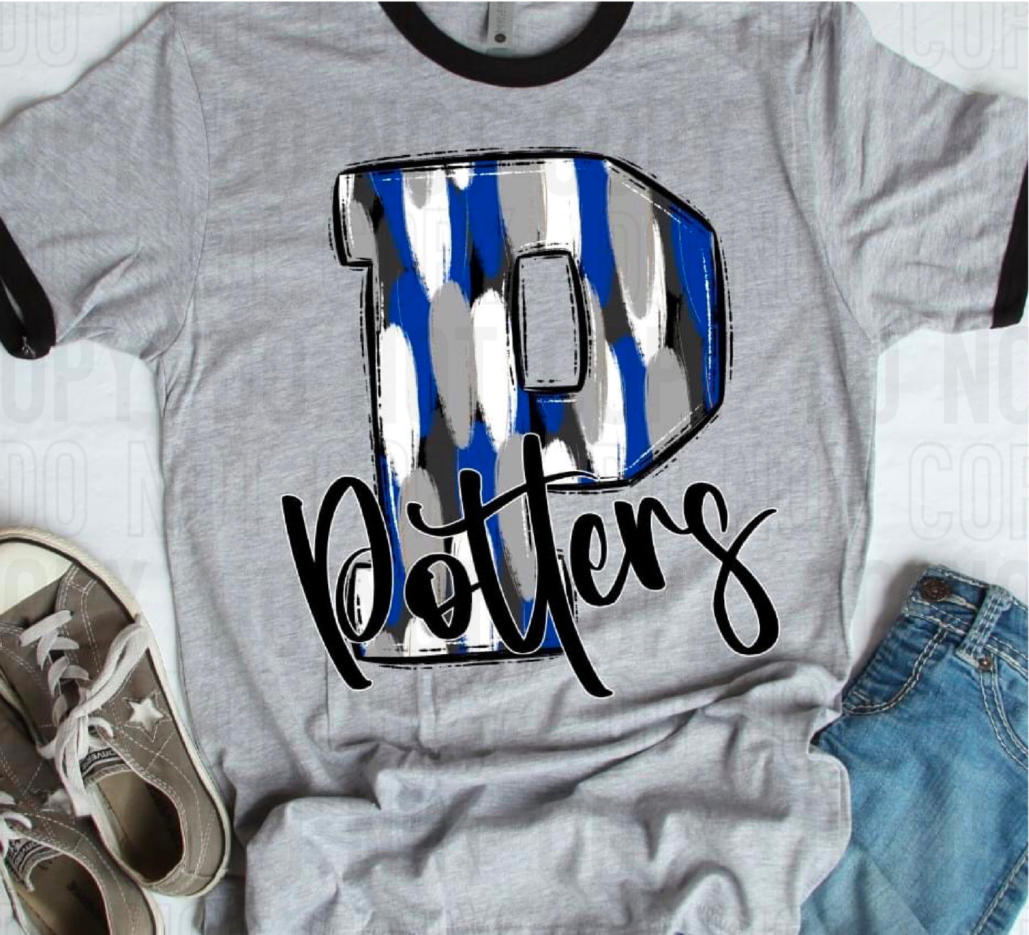 Funky Serif Potters Royal Blue Gray DTF Transfer