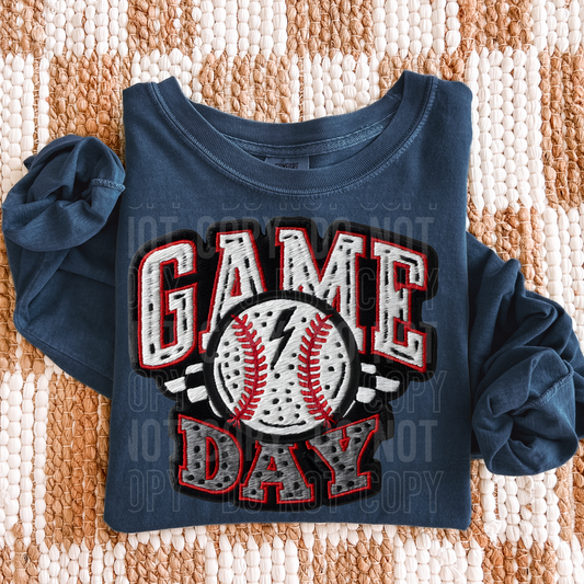 Game Day Baseball Faux Embroidery DTF Transfer