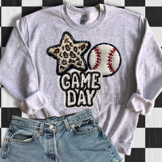 Game Day Baseball Starry Embroidery Faux DTF Transfer