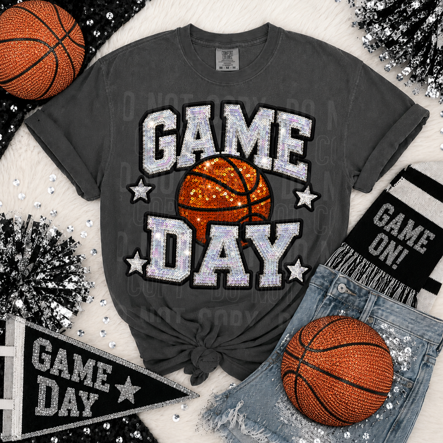 Game Day Basketball Faux Sequin DTF Transfer