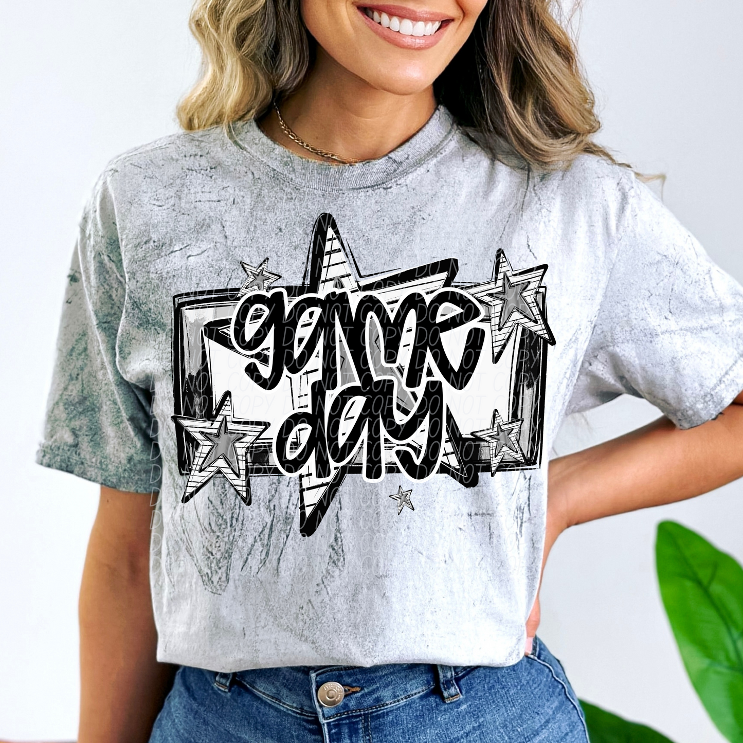 Game Day Stars Black White DTF Transfer
