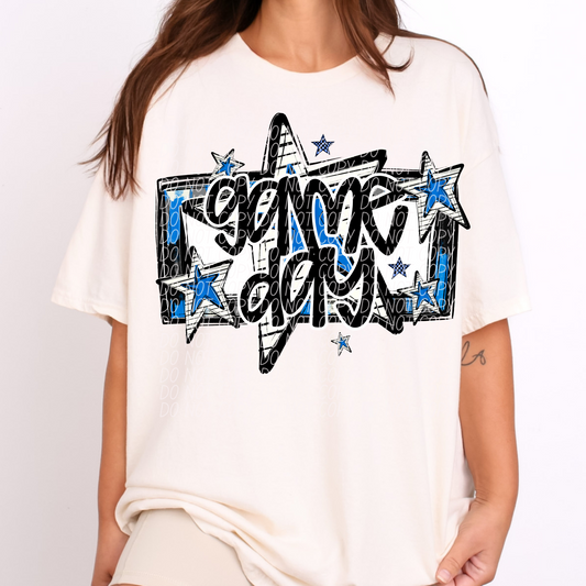 Game Day Stars Black Blue DTF Transfer