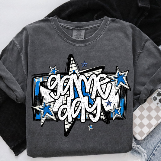 Game Day Stars White Blue DTF Transfer