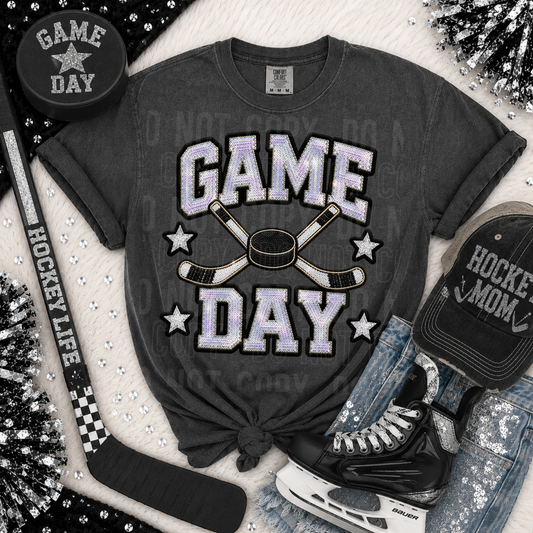 Game Day Hockey Faux Sequin DTF Transfer