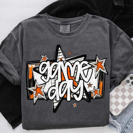 Game Day Stars White Orange DTF Transfer