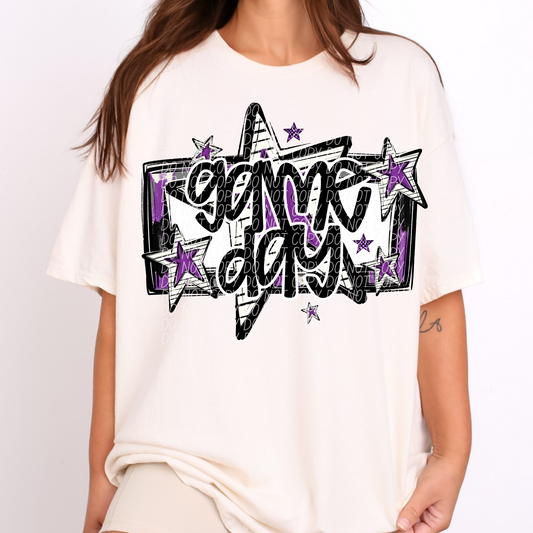 Game Day Stars Black Purple DTF Transfer