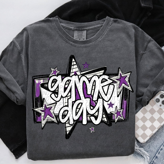Game Day Stars White Purple DTF Transfer