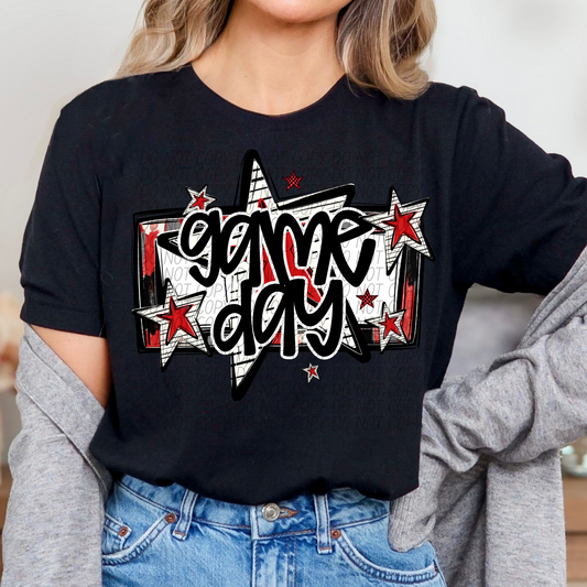 Game Day Stars Black Red DTF Transfer