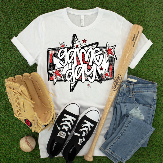 Game Day Stars White Red DTF Transfer