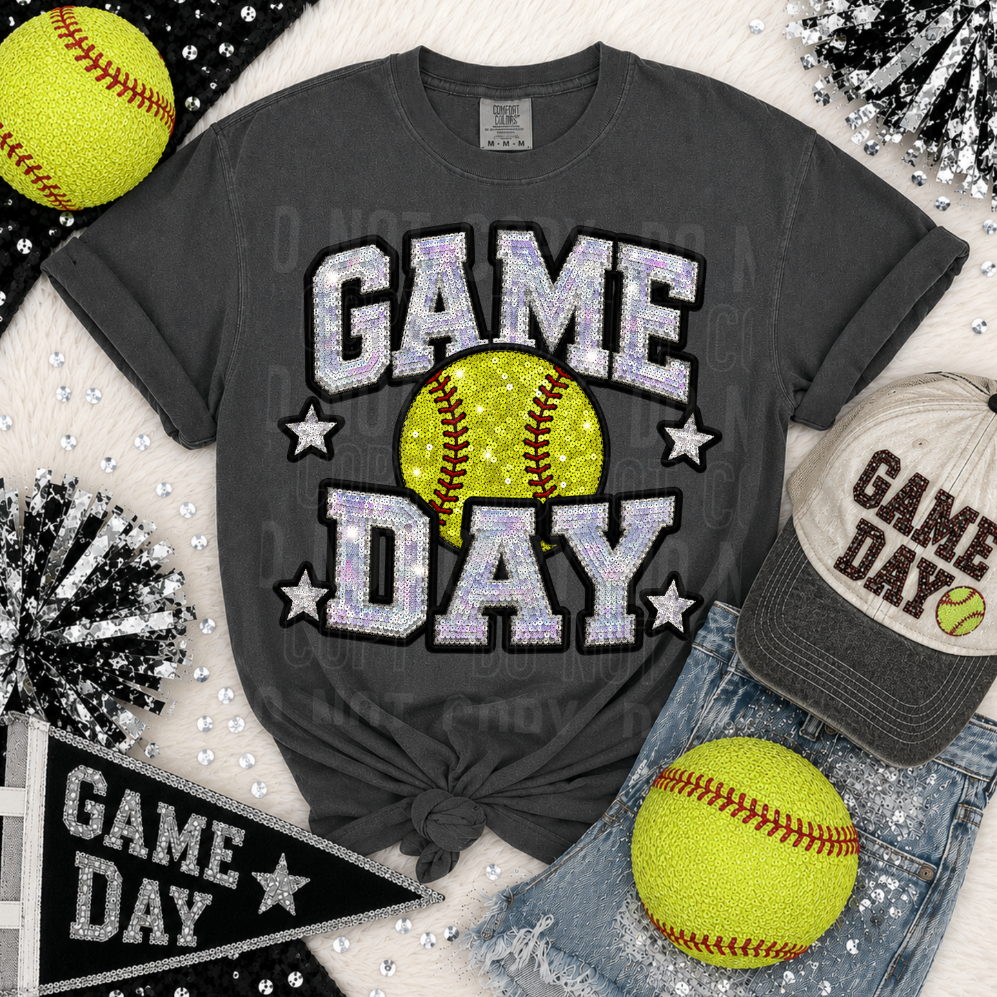 Game Day Softball Faux Sequin DTF Transfer