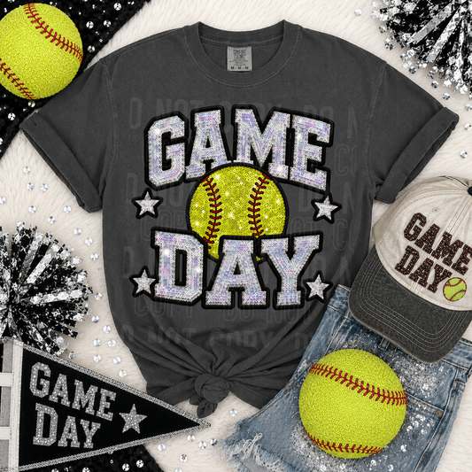 Game Day Softball Faux Sequin DTF Transfer