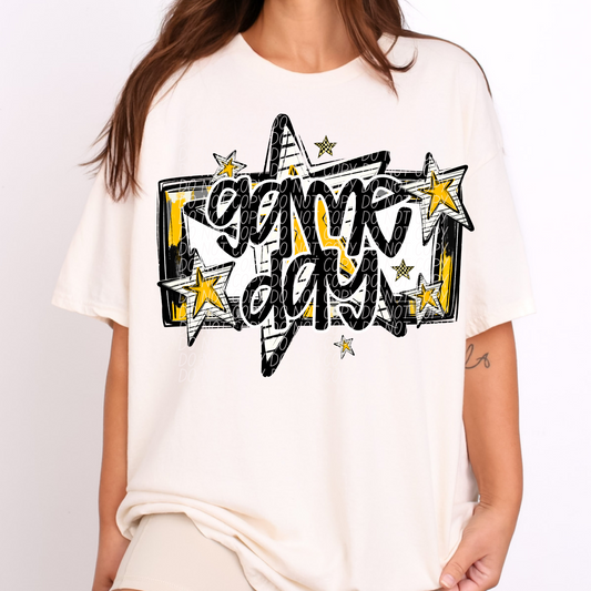 Game Day Stars Black Yellow DTF Transfer