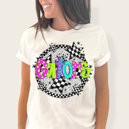 Gators Mascot Neon Checker DTF Transfer