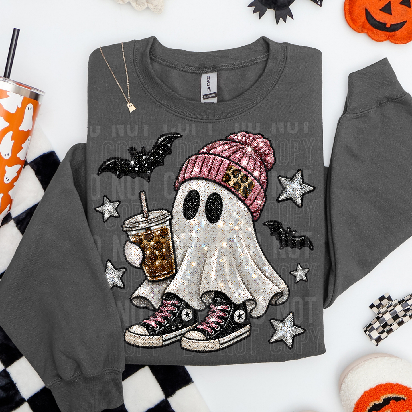 Ghost Halloween Sequin Faux DTF Transfer
