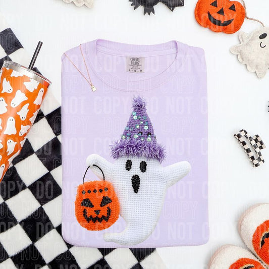 Ghost Jack O Lantern Yarn Faux DTF Transfer