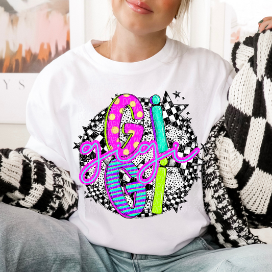 Gigi Neon Checker DTF Transfer