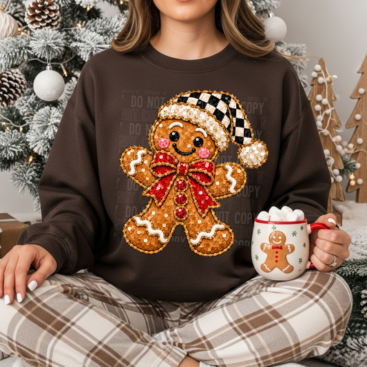 Gingerbread Faux Sequin Embroidery DTF Transfer