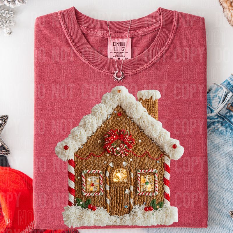 Gingerbread House Yarn Faux DTF Transfer