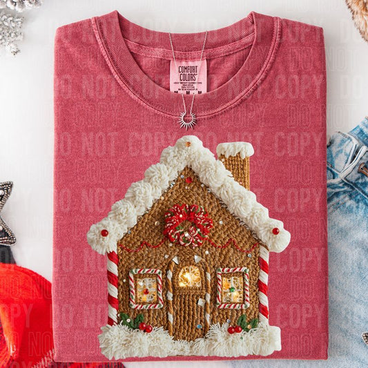 Gingerbread House Yarn Faux DTF Transfer