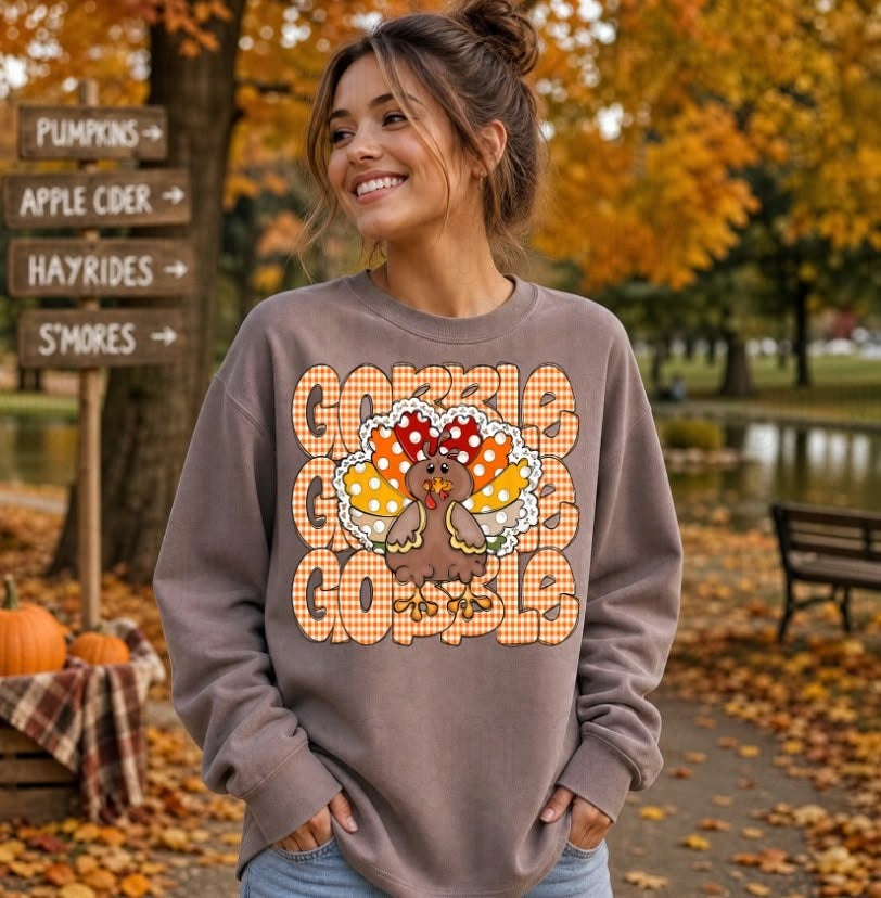 Gobble Plaid Turkey DTF Transfer