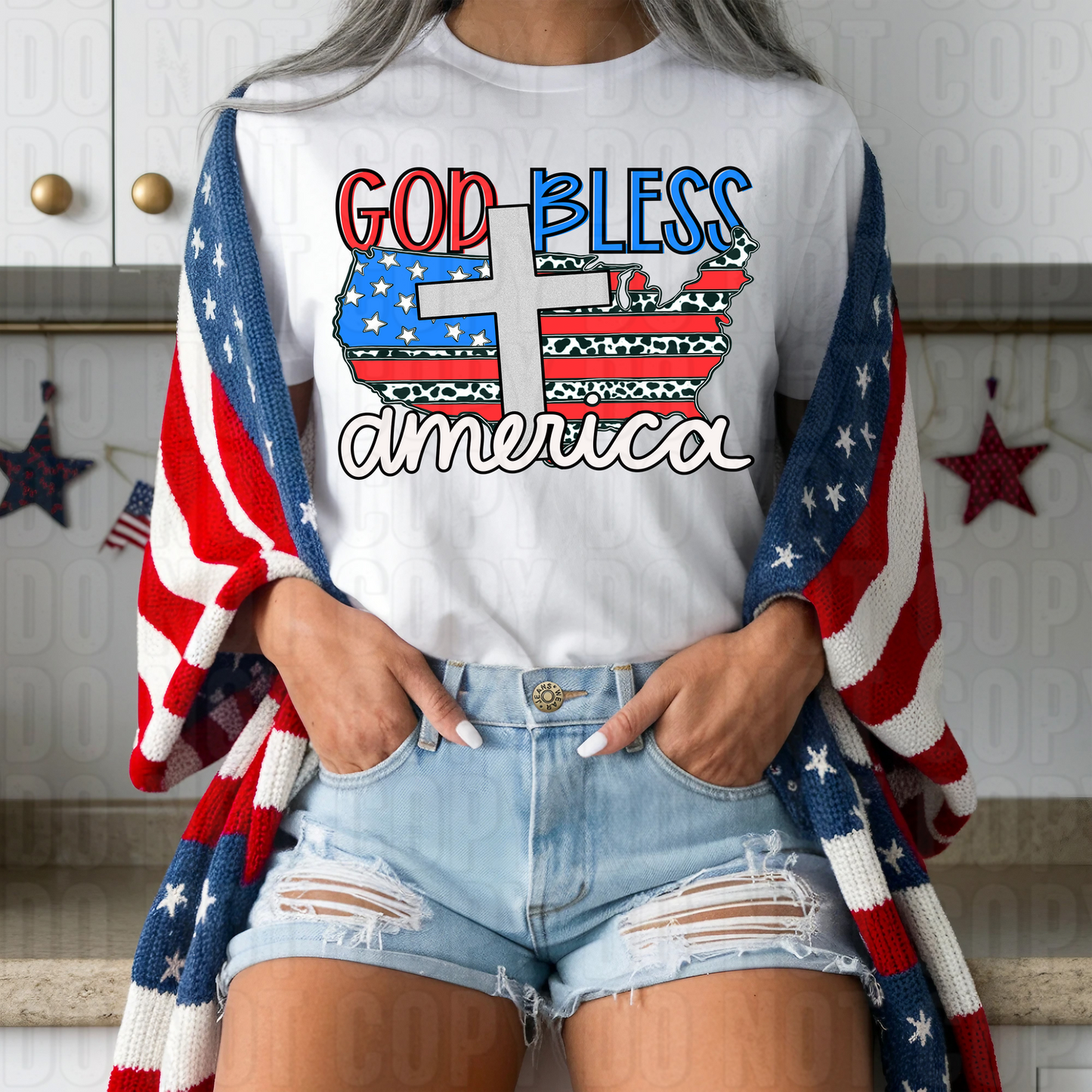 God Bless America Cross DTF Transfer