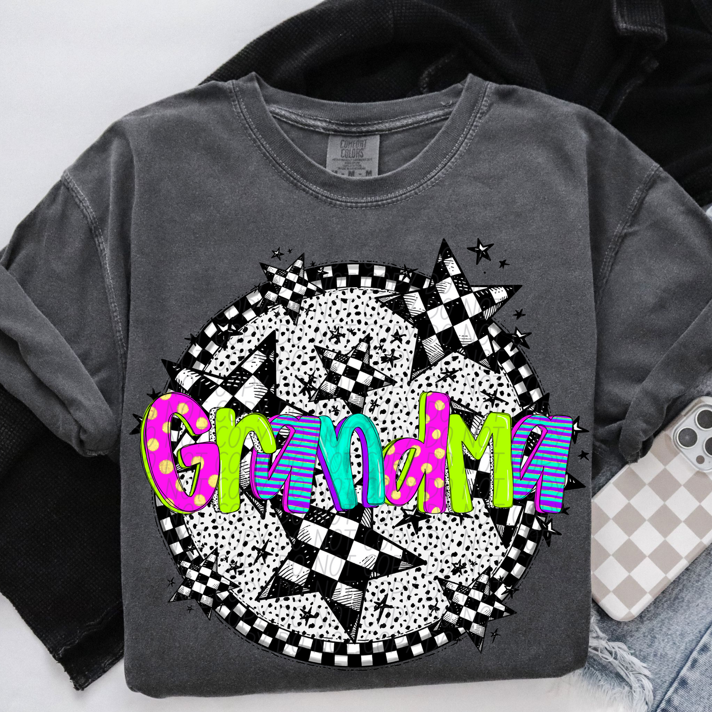 Grandma Neon Checker DTF Transfer