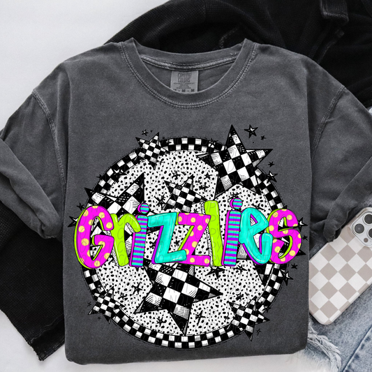 Grizzlies Mascot Neon Checker DTF Transfer