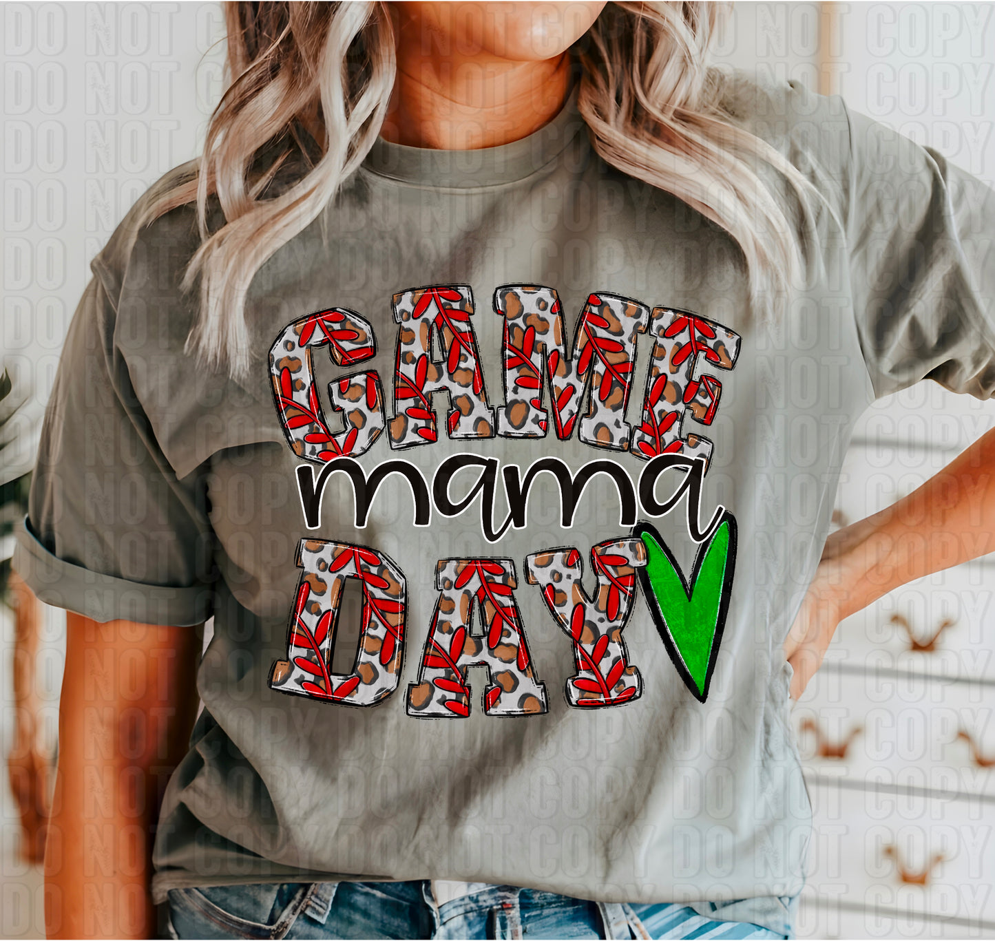 Game Day Mama Green Heart DTF Transfer