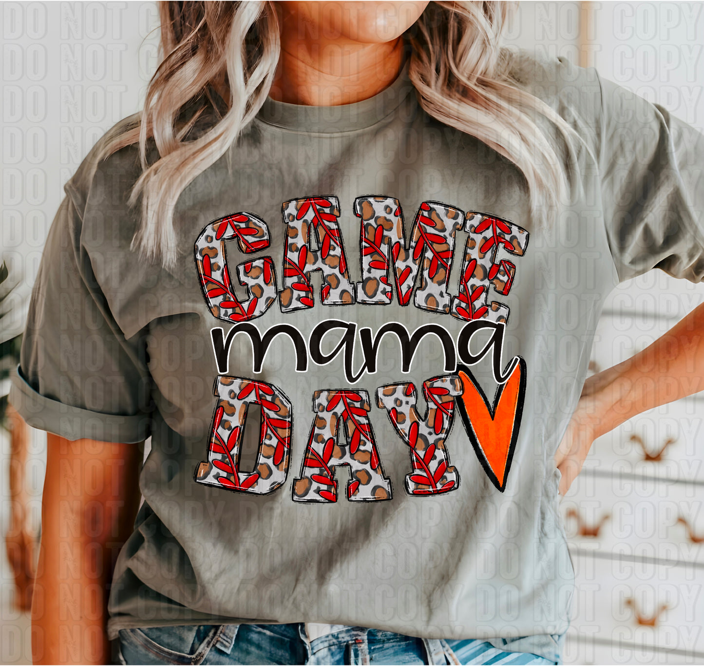 Game Day Mama Orange Heart DTF Transfer