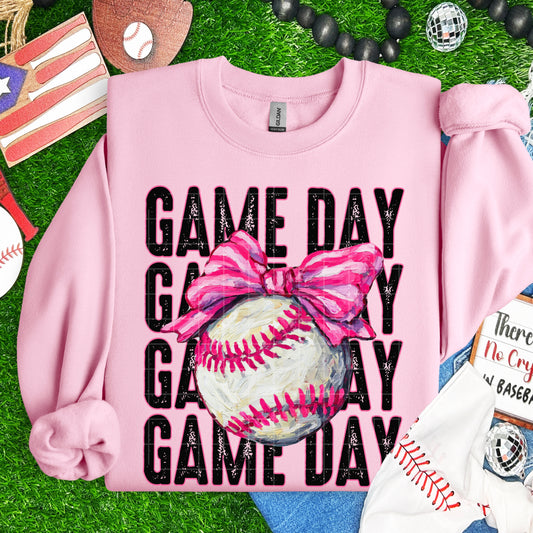 Game Day Baseball Pink Bow DTF Transfer